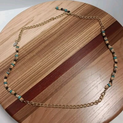 Vinrage Carnaval Turquesa Cuentas Calavera Grande Cadena Collar Vudú Nueva Orleans Foto 1 de 4