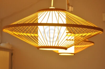 Pantalla de bambú hecha a mano, pantalla de techo colgante redonda, película blanca marrón L006L Foto 1 de 4