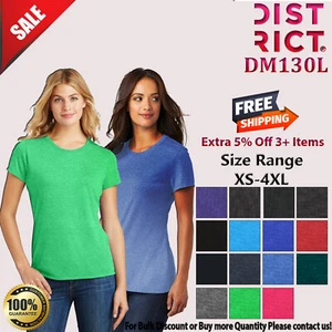 District Womens Short Sleeve Perfect Tri Crew Neck Stylish T-Shirt DM130L - Picture 1 of 16