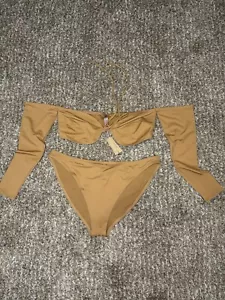 SET BIKINI Firmato Skims Swim Maniche Lunghe Bikini Top & Bottom Nuovo con etichette - Foto 1 di 7