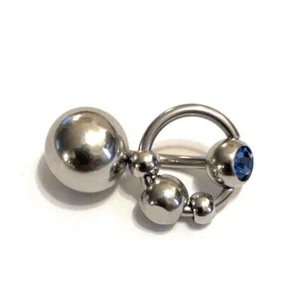 Sterilisierter Chirurgenstahl VCH 14g BLAU 6mm CZ Langhantel mit 3 Kugel Sklavenring. - Bild 1 von 11