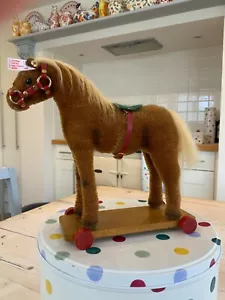 Vintage STEIFF Pferd auf Rädern, MOHAIR SPIELZEUGPFERD, Ohr KNOPF, ETIKETT. Bären Pal. - Bild 1 von 16