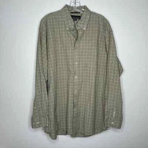Greg Norman Button Down Shirt Mens Large Tan Plaid Top Collared Cotton Casual - Picture 1 of 6
