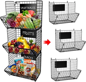 3-Tier Wire Hanging Basket for Organizing Fruits and Vegetables, Heavy-Duty Wall - Picture 1 of 12