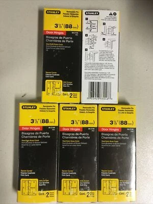 Bisagras de puerta de esquina Stanley 3 1/2" 08-2100 acero latón satinado nuevas CINCO cajas Foto 1 de 4