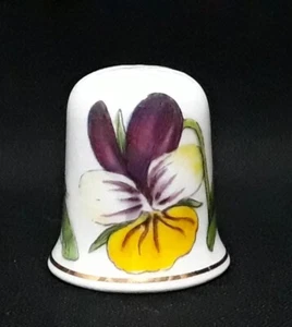 PORTMEIRION Pansy Flower, Lady Bug Bone China Collectible Vtg. Sewing Thimble - Picture 1 of 6