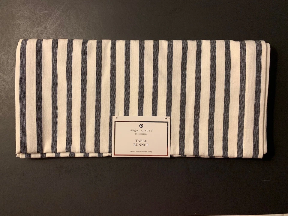 Sugar Paper Table Runner 14” X 9 FT Stripe Cream & Black NWT, Farmhouse - Image 1 of 2