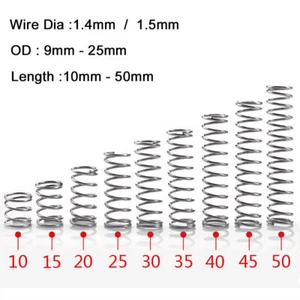 10Pcs Wire Dia 1.4/1.5mm 304 Stainless Steel Spring OD 9-25mm Compression Spring - Picture 1 of 4