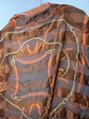 Lucia 100% 真丝 35 英寸方形围巾链印花优雅金色和棕色美杜莎波西米亚 — 第 1/4 张图片