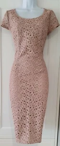 Womens Monsoon Blush Pink Guipure Lace Formal Evening Wedding Pencil Dress 12 - Picture 1 of 9
