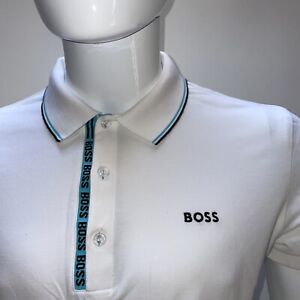 2024 BOSS Hugo Boss Large Sugerowana cena detaliczna 119 £ fabrycznie nowa nigdy nie noszona Koszulka polo Biała Niebieska