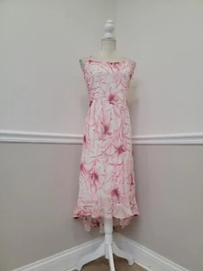 Y2K Dress Vintage Size 13/14 Pink Floral/Assimetrical Hem / Midi Dress Lined - Picture 1 of 10