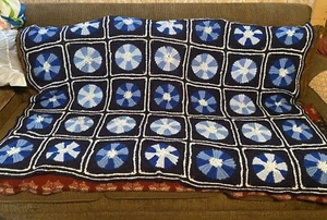 Handmade Afghan Blue Throw Crochet Blanket 58”x 78”  BSC2 - Picture 1 of 3