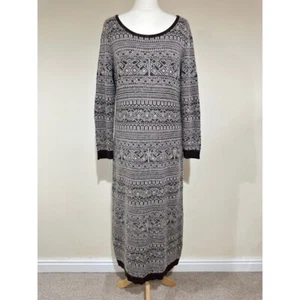 Peruvian Connection Dress size L Brown Jacquard Knit Maxi Wool Alpaca Cotton - Picture 1 of 13