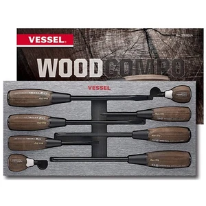 Vessel 8pc Non-Slip Screwdriver Set Wood Composite Hybrid Grip Tang-Thru 3308EVA - Picture 1 of 5