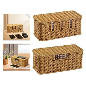 Cord Organizer Desk Storage Computer Cable Management Box Imitation Rattan - Picture 1 of 7