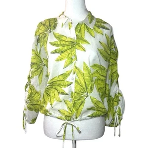 Mark New York Green Ruched 3/4 Sleeve Blouse with Tie Front Medium - Picture 1 of 5