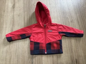 Columbia Fleece Full Zip Up Jacket Red Blue Plaid 6-12 Months Long Sleeve - Picture 1 of 8