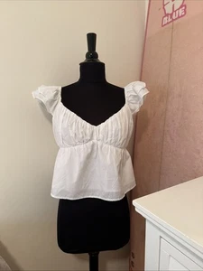 ABERCROMBIE & FITCH CROP TOP Women Size M White Off Shoulder Lined Top EUC - Picture 1 of 8