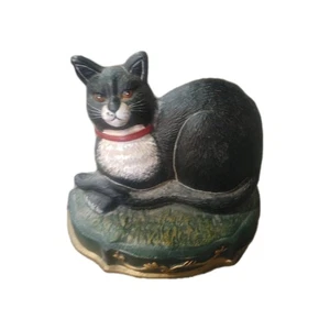 Vintage Cat Doorstop Cast Iron Hand Painted Black White Tuxedo Kitty Meow Feline - Picture 1 of 3