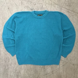Vintage 90s Eddie Bauer Teal Mens L Stockinette Stitch Crewneck Pullover Sweater - Picture 1 of 8