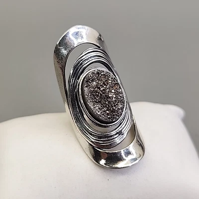 Израиль кольцо кристалл кварца серебро 925 модернистский друзы размер 6 - Изображение 1 из 4