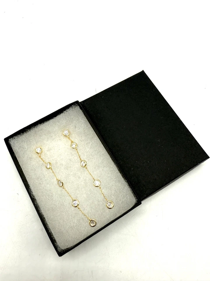 Anuncios en vivo de eBay - Pendientes colgantes de diamantes de imitación de circonita cúbica enchapados en oro 925 AG Foto 1 de 1