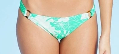 Xhilaration Juniors Bikini Bottom Size Med Side Rings Hipster Turquoise Floral - Image 1 of 4