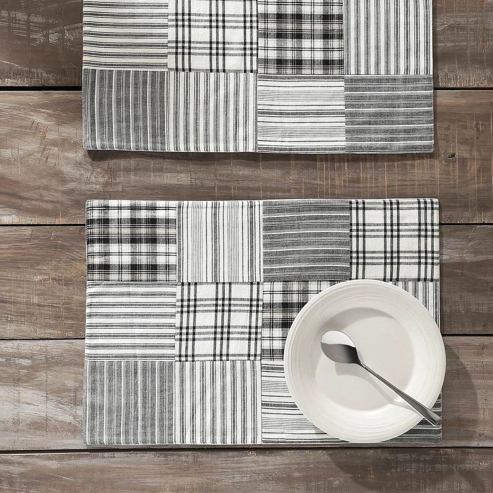 VHC Sawyer Mill Black Quilted Placemat Set of 2 Farmhouse Kitchen