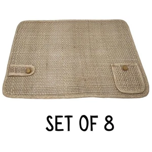 8 Vtg Brown Placemats Woven Natural Rattan Pockets Boho Buttons 19" - Picture 1 of 6