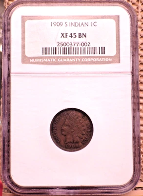 1909-S Indian Head Cent NGC XF45 BN - Image 1 of 4