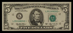 FR 1983-L* $5 1993 Federal Reserve Note US - Star Note - VF++/XF - SKU-CA1868 - Picture 1 of 2