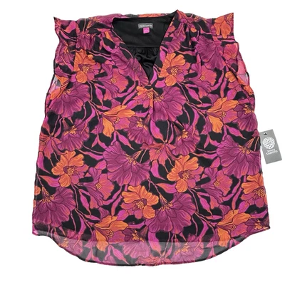 Vince Camuto Flutter Sleeve Lined Blouse Top L Floral Feminine Office Career - Image 1 of 4