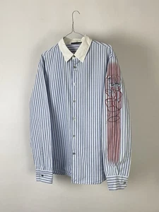 Marithe Francois Girbaud Striped Sleeve Cowboy Logo Metal Button Shirt Size IT54 - Picture 1 of 12