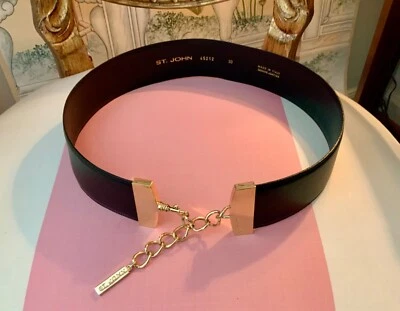 St. John Размер 30 Кожа и Цепочка Широкий Ремень, Золотая Фурнитура Черный Коренастый, Заявление - Изображение 1 из 4