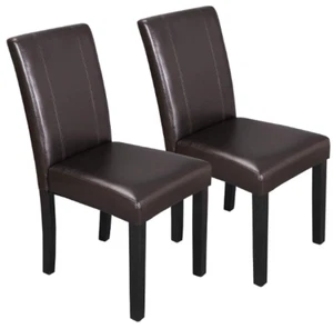 Set of 2 Leather Dining Room Chairs with Wood Legs Chair Urban Style - Picture 1 of 6