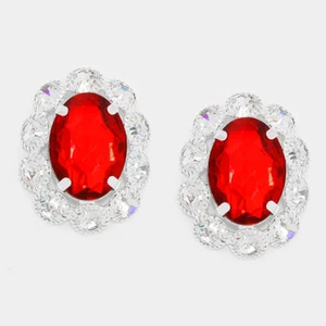 Pendientes de piedra roja perforada de 1 1/4" con borde redondo de piedra transparente - Imagen 1 de 1