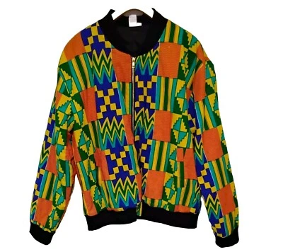 Kente Letterman Jacket Size 16 Woman's Made In Ghana Spring Fashion 2024 - Image 1 of 4