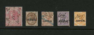 Jamaica 5 Judicial Revenue Stamps Barefoot # 1, 5, 6, 7, 8 Used Cat $40 Pounds - Image 1 of 2
