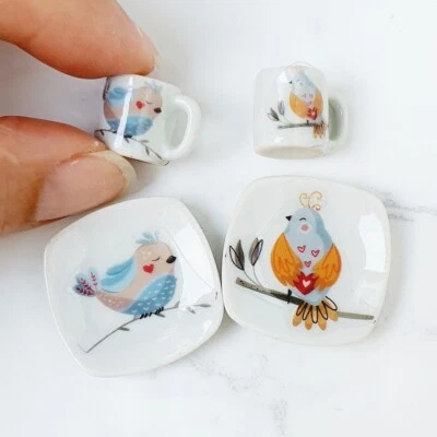 Dollhouse Miniatures Ceramic Plates Mug Dinner Kitchen Accessories Handmade Set - Image 1 of 4
