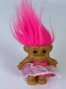 Vintage Russ 5” Troll Doll Polka Dot Dress Pink Hair Circa 1990s - Picture 1 of 4