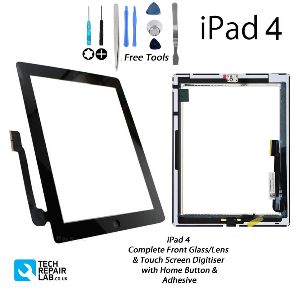 NEW iPad 4 Complete Front Glass Digitiser Touch Screen Assembly with Tools BLACK - Image 1 of 4
