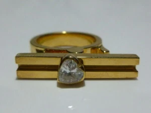 EASE DESIGN JAPAN 18K GOLD STERLING SILVER BROGO CZ HEART SLIDE RING BAND CHUNKY - Picture 1 of 1