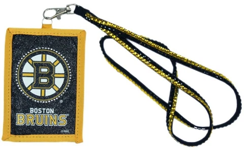Boston Bruins NHL Sparkle Lanyard with Beaded ID Case/Wallet/Money Holder Cover