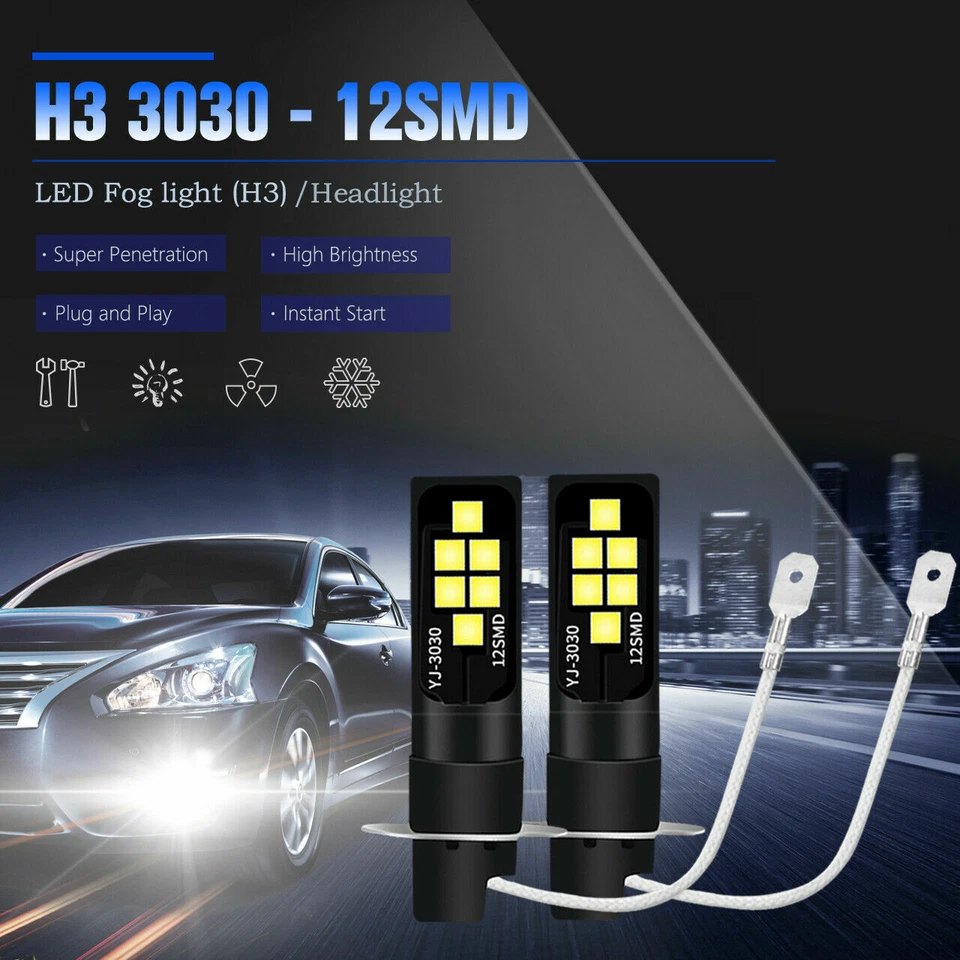 2X H3 LED Fog Light Bulb Conversion Kit 2000W 270000LM 6000K Driving Lamp - Image 1 of 4