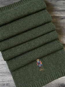 POLO RALPH LAUREN POLO BEAR RIB KNIT WOOL BLEND SCARF OLIVE GREEN BNWT - Picture 1 of 9