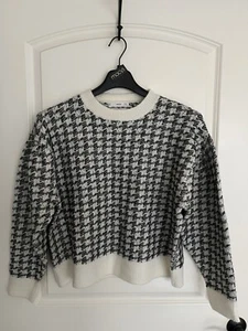 Mng Mango Wool Blend houndstooth sweater with puff shoulder. Size Large - Picture 1 of 6