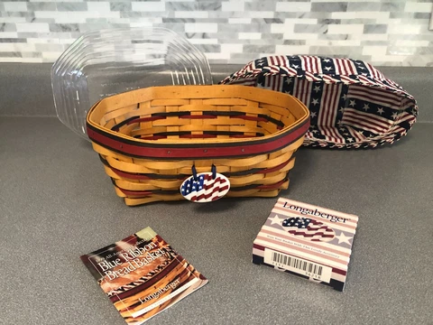 Longaberger 1999 Blue Ribbon Bread Basket Patriotic Combo Protector Liner Tie-On Cover