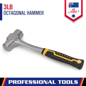 3LB Steel Hammer Double Octagonal Solid Forged Rubber Grip Handle Random Color - Picture 1 of 8