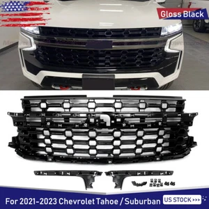 Fits 21-23 Chevy Tahoe/Suburban Z71 Style Front Bumper Upper Grille Gloss Black - Picture 1 of 11